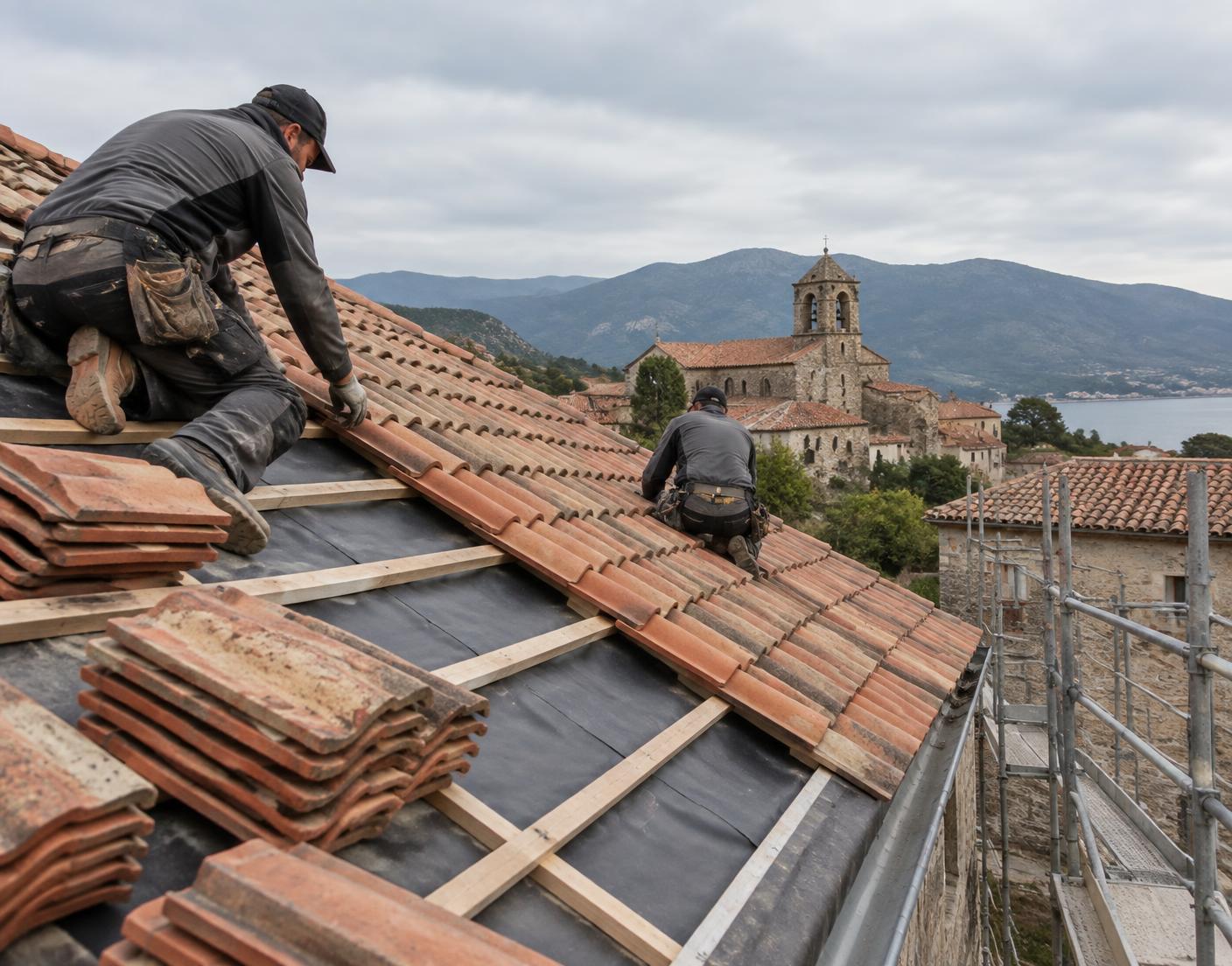 Profesionales trabajando en la renovación de un tejado